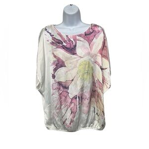 Apt. 9 White Blouse with Pink Floral Print